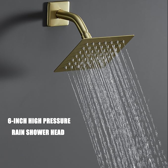 Shower Faucet Set, Brushed Gold, 6 Inch Shower Head& Tub Faucet | Gold Shower Faucet Set,Tub Faucet Set,Shower Faucet,Brushed Gold Shower Faucet Set,Bathtub Shower System