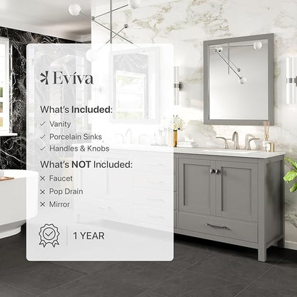 Eviva Aberdeen 84 in. Gray Double Sink Bath Vanity with Carrara Quartz Top and Undermount Porcelain Sinks