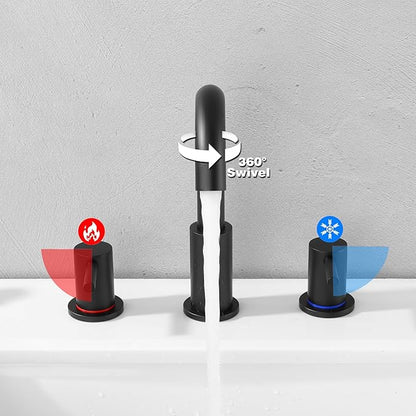 Black Bathroom Faucets 3 Hole, Matte Black Bathroom Faucet with Pop up Drain, Stainless Steel 2 Handle 8 Inch Widespread Vanity Faucet for Bathroom Sink, AML-21754-BK