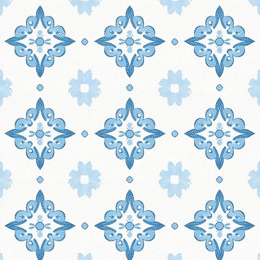 Blue White Floral Geometric Peel and Stick Floor Tiles 12x12 Inch 10PCS | Blue white floral geometric tile pattern vinyl floor stickers for kitchen bathroom entryway and indoor home decor
