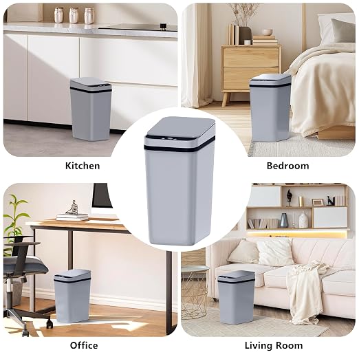 Bathroom Small Trash Can with Lid, Automatic Garbage Can, 2.6 Gallon | 3 Pack Touchless Slim Waterproof Motion Sensor Smart Trash Bin for Bedroom, Office, Living Room-White/Black/Grey