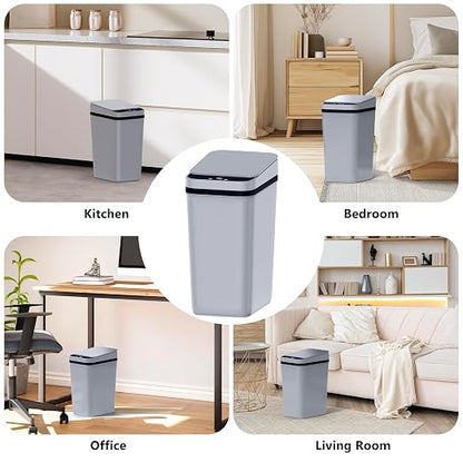 Bathroom Small Trash Can with Lid, Automatic Garbage Can, 2.6 Gallon | 3 Pack Touchless Slim Waterproof Motion Sensor Smart Trash Bin for Bedroom, Office, Living Room-White/Black/Grey