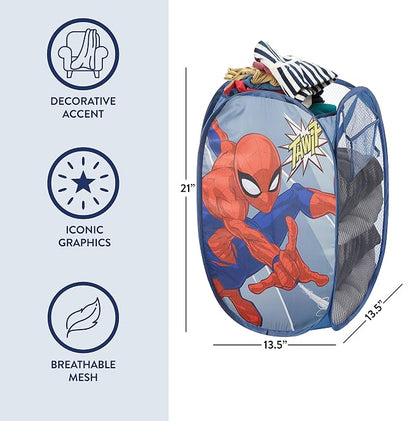 Idea Nuova Spiderman Pop Up Hamper with Durable Carry Handles, 21'' H x 13.5'' W X 13.5'' L