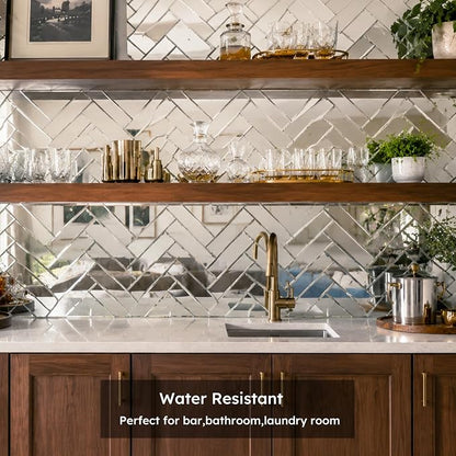 Peel and Stick Mirror Backsplash Tiles, Silver, 3x10 Inch, Beveled Mirror Subway Tiles for Kitchen Backsplash Bathroom Wall, Pack of 24 Pcs