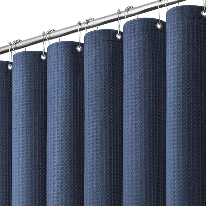 Stall Waffle Shower Curtain 256 GSM Heavy Fabric 54x72 Navy Blue | 54 Inch Wide, Thick Cloth, Weighted Hem, Water Repellent, Hotel Luxury Polyester Shower Curtain Set for Bathroom 10 Hooks