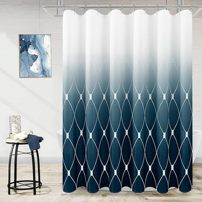 Navy and White Ombre Shower Curtain Set for Bathroom,Geometric Pattern Bathroom Curtains with 12 Hooks,Waterproof Shower Curtain, Durable and Machine Washable, 72 x 78 inches, Navy Blue