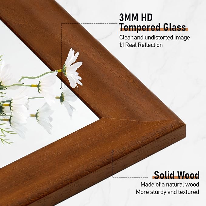 Rustic Wood Wall Mirror for Bathroom,Rectangle 24 x 36 inch Vanity Mirrors | Hanging Mirror with Wooden Frame for Living Room,Bedroom,Entryway(Walnut Brown)