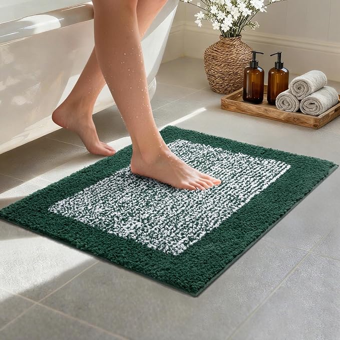Bathroom Rugs 24x17 Non Slip Washable, Dark Green Bath Mat for Bathroom Floor Tub, Soft Absorbent Quick Dry Mats for Shower, Bathtub,Home Decor