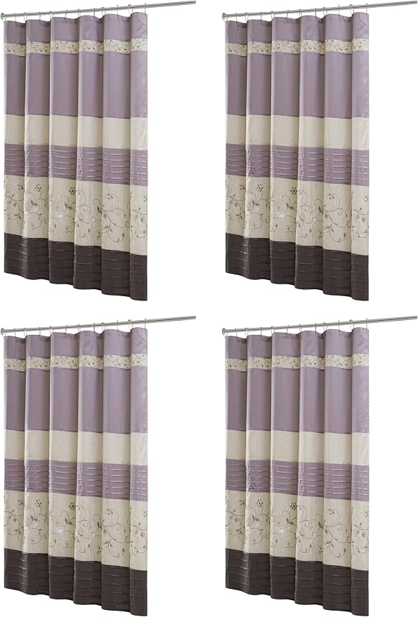 Madison Park Serene Flora Fabric Shower Curtain, Embroidered Transitional Shower Curtains for Bathroom, 72" W x 72" L, Purple (Pack of 4)