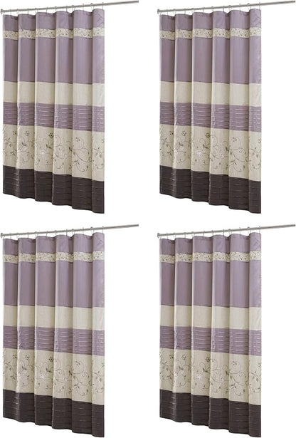 Madison Park Serene Flora Fabric Shower Curtain, Embroidered Transitional Shower Curtains for Bathroom, 72" W x 72" L, Purple (Pack of 4)