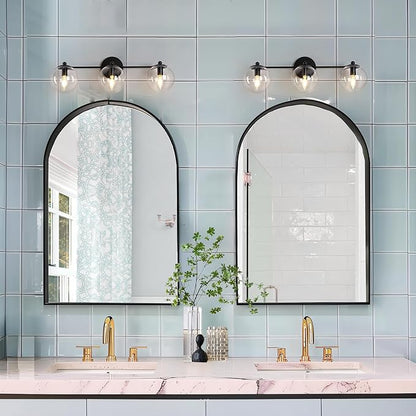 Bathroom Light Fixtures, 3-Light Black Vanity Light with Clear Glass Shade, Modern Farmhouse Wall Lamp Over Mirror