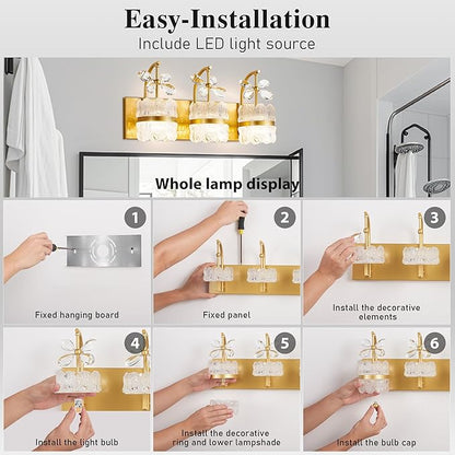 Bathroom Lights Over Mirror - Makeup Lighting Gold - Bathroom Vanity Light with Acrylic Shades for Bath, Makeup Desk, Farmhouse, Hallway, 3-Light
