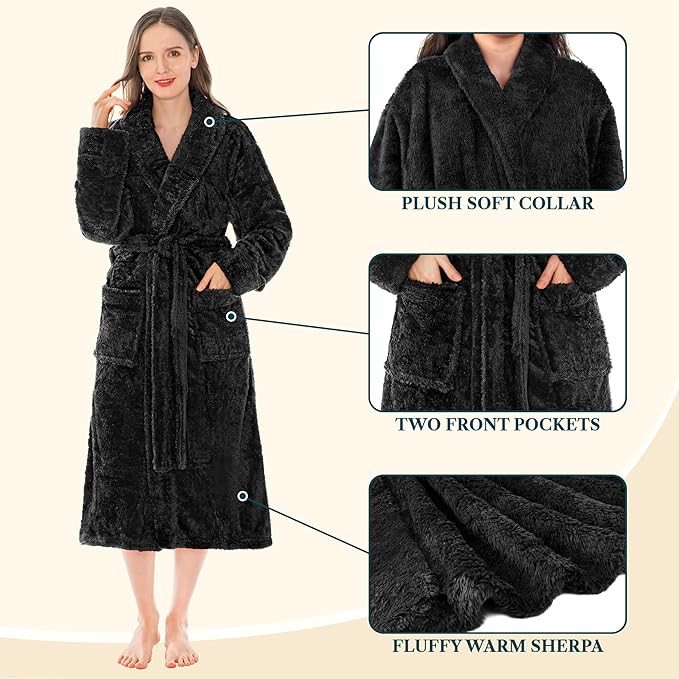 PAVILIA Premium Womens Plush Soft Robe Fluffy, Warm, Fleece Sherpa Shaggy Bathrobe