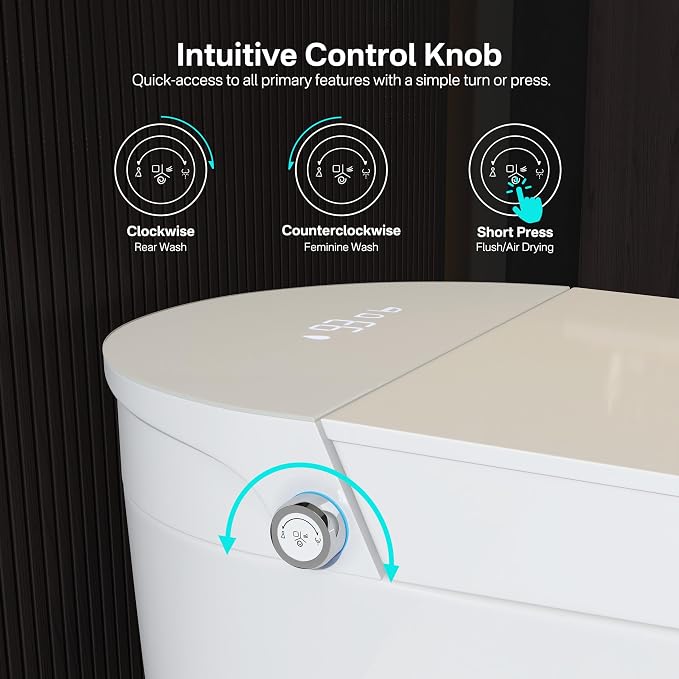 One Piece Smart Bidet Toilet, Foot Sensor Flush, Wash & Dry, White | Off Seat Auto Flush, Heated Seat, Instant Warm Water, Self Cleaning Wand, Adjustable Wash Settings, Pre Wet, Night Light
