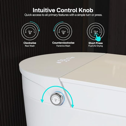 One Piece Smart Bidet Toilet, Foot Sensor Flush, Wash & Dry, White | Off Seat Auto Flush, Heated Seat, Instant Warm Water, Self Cleaning Wand, Adjustable Wash Settings, Pre Wet, Night Light