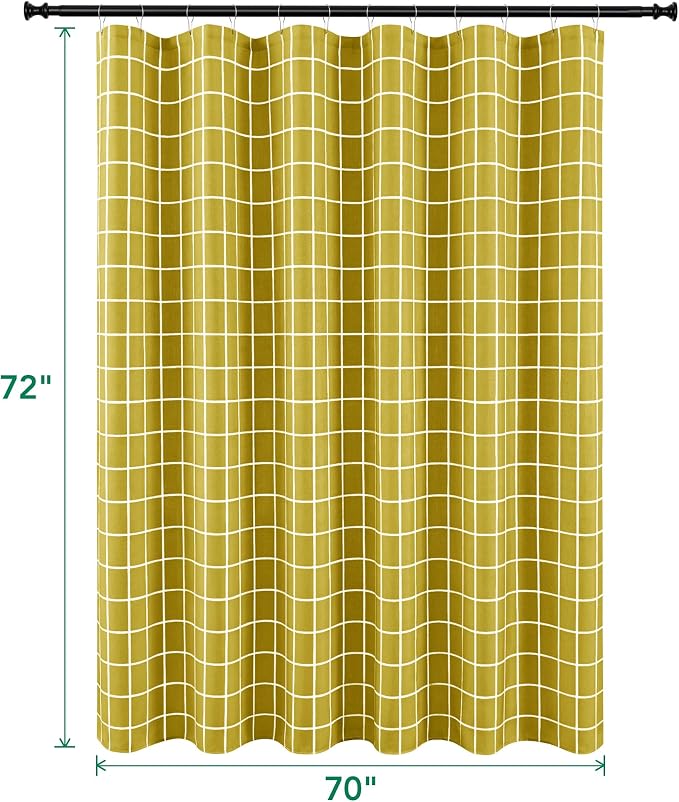 Gold Shower Curtains for Bathroom-Fabric Modern Farmhouse Shower Curtain | 70"Wx72"L Faux Linen Grid Minimalist Simple Rustic Neutral Guest Bathroom Decor-Cloth Geometric Plaid Washable Hotel Quality