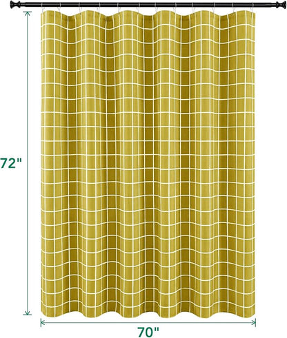 Gold Shower Curtains for Bathroom-Fabric Modern Farmhouse Shower Curtain | 70"Wx72"L Faux Linen Grid Minimalist Simple Rustic Neutral Guest Bathroom Decor-Cloth Geometric Plaid Washable Hotel Quality