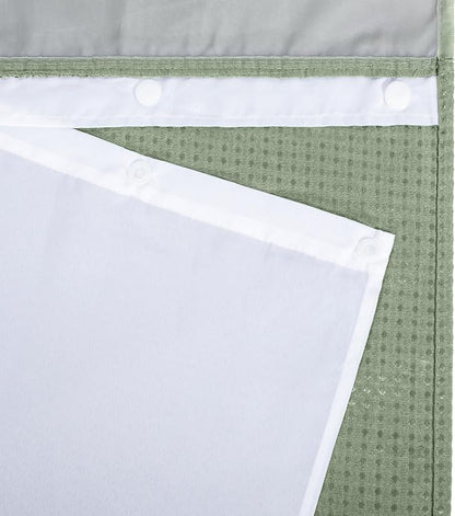 RiverDream Heavyweight Waffle No Hook Shower Curtain with Liner,Green,71x74 | Dotted Waffle,Snap-in Liner,Heavy Duty,Quick Dry,Mesh Top Window,With Bottom Magnets,Hotel-Grade,Washable,Standard Size