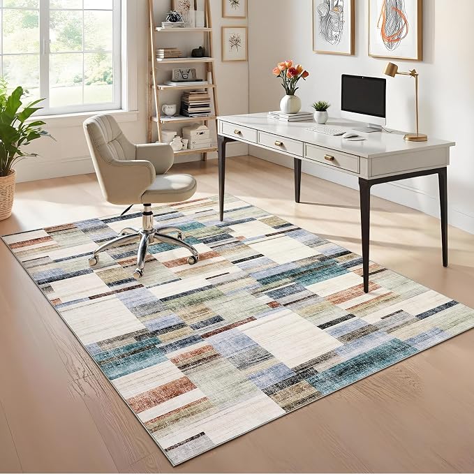 Large Living Room Rugs 8x10 Area Rugs Machine Washable Modern Geometric Neutral Rug Non Slip Low Pile Farmhouse Stain Resistant Carpet for Bedroom Nursery Classroom Dorm 8'x10' Multi