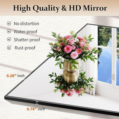 36x50inch Bathroom Mirror, Black Rectangle Mirrors with Thin Metal Frame, Large Rectangular Wall Mirror for Bathroom, Living Roomm, Hair Salon, Big Farmehouse Mirror Hang Horizontal/Vertical
