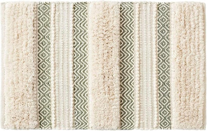 Ink+Ivy Bath Rug Hand-Woven Texture Shaggy Striped Soft & Water Absorbent, Boho Bathroom Décor Bath-Mats, Non-Slip Absorbent Quick Dry Mats for Tub, Shower Room, Asher, 20x32, Sage Green 1 Piece