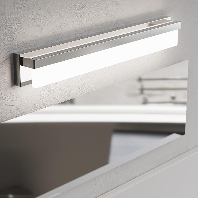 LED Bathroom Vanity Light Fixture Over Mirror 32.3 inch Modern Rectangle Finishing Bath Vanity Lighting Bar 4000K Daylight Wall Sconce (Chrome)