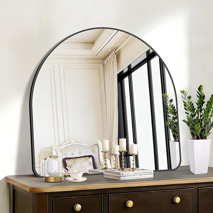 FORBATH Arched Bathroom Mirror 36x36 Inch, Black Bathroom Mirror Wall Mounted Modern Aluminum Alloy Frame Arch Mirror for Bedroom Living Room Entryway, Hanging or Leaning Against Wall