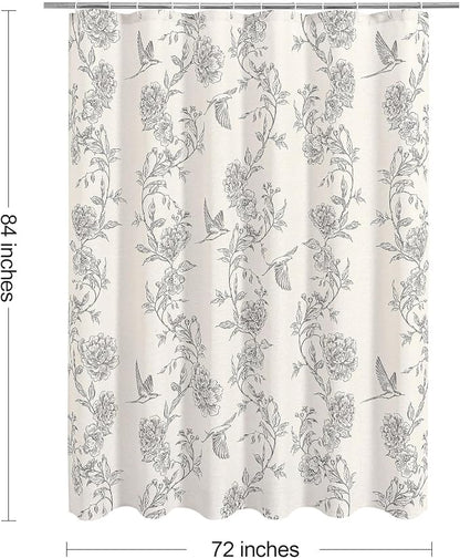 MitoVilla Extra Long Grey Cotton Shower Curtain for Bathroom,72 x 84 | Extra Long BoHo Cottagecore Hummingbird Spring Shower Curtains, Modern Farmhouse Country Floral Bathroom Décor, 72 x 84