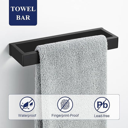 Matte Black Bathroom Accessories, Toilet Paper Holder, Towel Bar and Hook | Lairuier 3 Pieces Bathroom Hardware Set, SUS304 Stainless Steel Towel Holder Set Toilet Paper Holder Robe Hook Wall Mounted