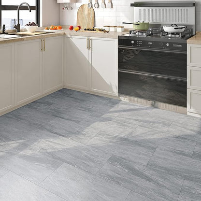 FunStick 12"x24" Grey Marble Peel and Stick Floor Tile Bathroom Floor Tiles Peel and Stick Waterproof Stick on Tiles for Kitchen Backsplash Walls Vinyl Flooring Sticky Laminate Flooring Sheets 5 Pcs