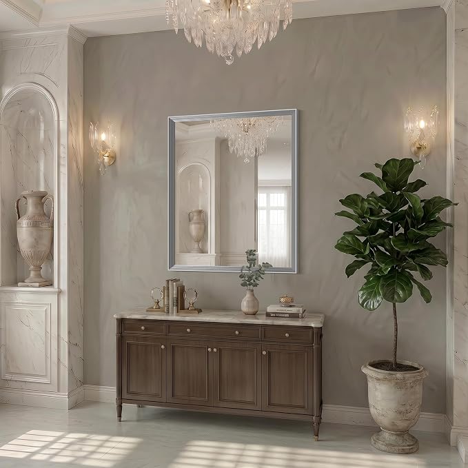 DESBING 30"x36" Silver Bathroom Mirrors for Over Sink | Tempered Glass, Metal Frame, Rectangle Vanity Wall Mirror for Bathroom, Living Room, Bedroom, Horizontally or Vertically