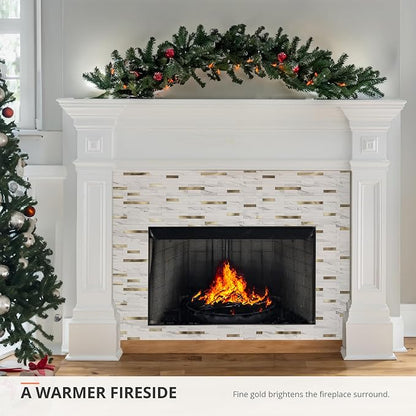 StyloVue 20 Sheets Peel and Stick Backsplash for Kitchen, Sparkle White Marble Look with Gold Metal, Glossy Finish, Stick on Tile for Kitchen Backsplash, RV, Fireplace