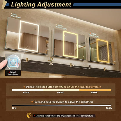 40*28 inch Three-door Aluminum LED Lighted Bathroom Medicine Mirror Cabinet | Light Adjustable, Sockets & USBs inside, Anti-Fog, Easy to Install