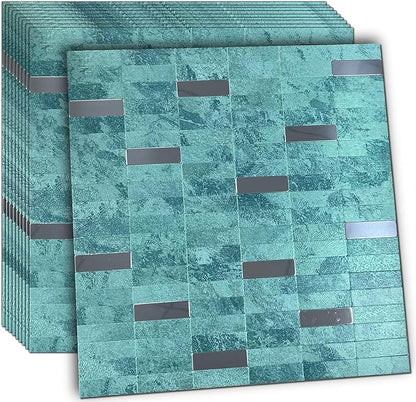 XUANINY Peel and Stick Tile Backsplash Self- Adhesive Wall Tiles Aluminum Mosaic Sticker for Kitchen (11.33"x11.92" Per Sheet, Pack of 10 pcs) (Clear Green 10)