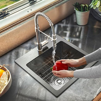 YITAHOME Black Drop In Kitchen Small Sink 15in Topmount Stainless Steel | Single Bowl for Workstation, Bar 15 x 15 x 10 Inch