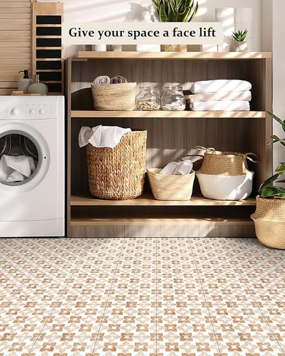 Peel and Stick Floor Tile, Waterproof Vinyl Flooring, Snap-Proof DIY Flooring Tiles for Bathroom, Kitchen, Fireplace, Wall, Backsplash, Stairs, No Residue, 20 Tiles-7.87" Thin Ver, Light Amber