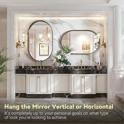 Brightify Black Oval Mirror for Wall, 48"x30" Bathroom Vanity Mirrors with Metal Framed, Modern Large Mirror for Bedroom Living Room Wall Decorative Hang Vertical and Horizontal