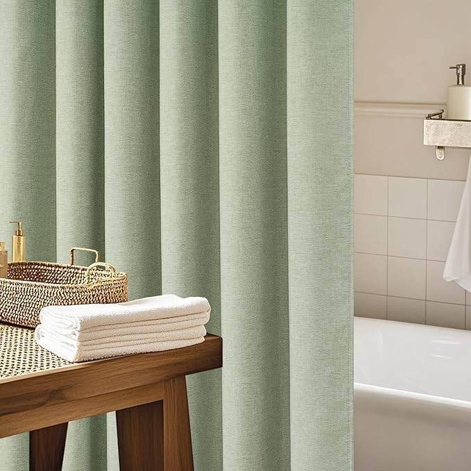 36 x 72 Inch Natural Linen Look Stall Shower Curtain Sage Green, Faux Linen Farmhouse Thick Fabric Shower Stall Curtain Water-Resistant, Forest Green Bathroom Curtain Washable for Single Stall