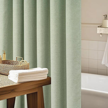 36 x 72 Inch Natural Linen Look Stall Shower Curtain Sage Green, Faux Linen Farmhouse Thick Fabric Shower Stall Curtain Water-Resistant, Forest Green Bathroom Curtain Washable for Single Stall