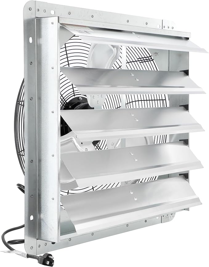 Vie Air Shutter Exhaust Fan with Power Cord – High-Performance Ventilation for Indoor/Outdoor Spaces, Energy-Efficient Cooling - Vent fan for Commercial, Greenhouse, Attic, Shed & Shop (20 Inch)