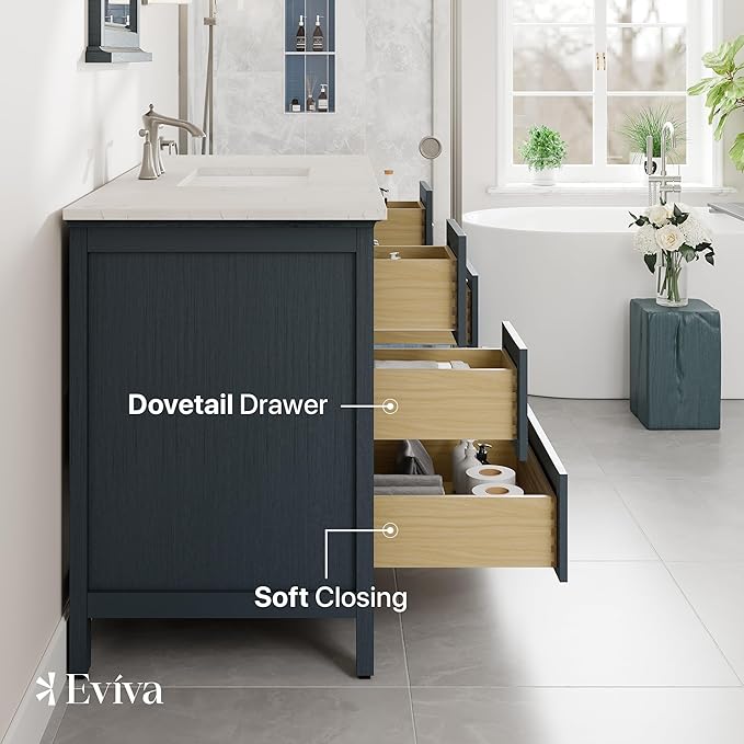 Eviva Britney 48 Inch Single Sink Transitional Ash Blue Bathroom Vanity
