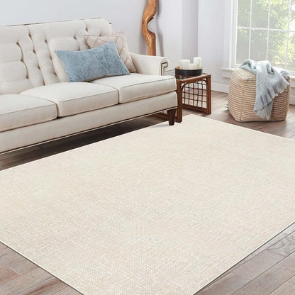 Garvee Modern 4x6 Living Room Rug Solid Color Washable Area Rugs, Beige | Rubber Backing Neutral Textured Non Shedding Stain Resistant Low Pile Foldable Soft Rug for Bedroom Nursery Entryway