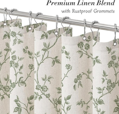 MitoVilla Sage Green Linen Floral Shower Curtain for Bathroom, 72 x 72 | Sage Green BoHo Cottagecore Spring Shower Curtains, Modern Farmhouse Country Plant Leaves Bathroom Décor, 72 x 72