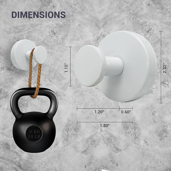 Suction Cup Hooks for Shower - 2 Pack, White - Stainless Steel, Strong Suction, No Drill, Removable Hanger, Tile Bathroom Kitchen Wall, Glass Door, Mirror Hook Hanging Robe, Towel Holder