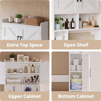 IRONCK 67 in Over The Toilet Storage Cabinet with Adjustable Shelves White | waterproof; side cabinet; toilet paper holder; anti-tip stable frame; bathroom laundry room; barn door farmhouse decor