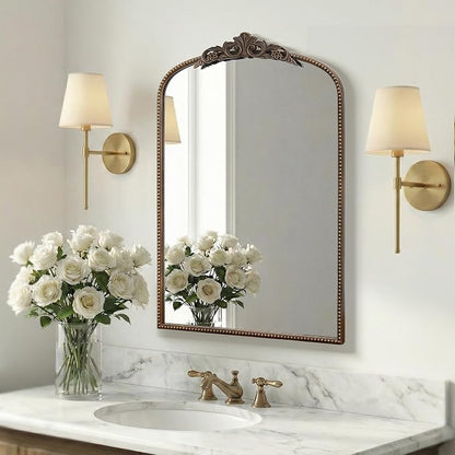 Micasso Bathroom Mirror for Over Sink: 24"x36" Bronze Vintage Arched Mirror | Traditional Ornate Baroque Decorative Antique Wall Mirror for Bedroom/Entryway/Hallway/Dresser/Vanity/Mantel/Nightstand