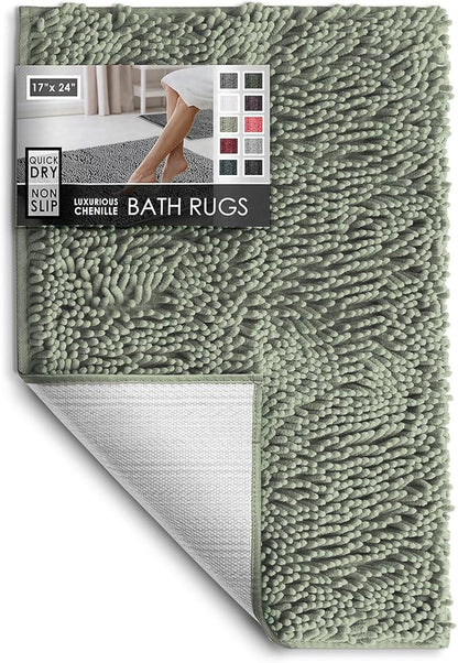 Hearth & Harbor Bathroom Rugs, Chenille Bath Mat - Machine Washable Bath Mats for Bathroom Non-Slip Backing Rubber, Quick Dry Bathroom Mat