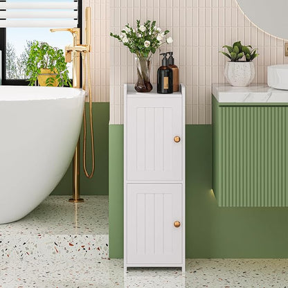 Snughome Bathroom Storage Cabinet, Small Bathroom Cabinet with 2 Doors & Adjustable Shelf, Narrow Toilet Paper Cabinet for Small Spaces, White, 7.9" D x 9.8" W x 29.5" H