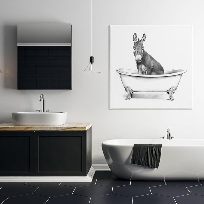Stupell Industries Donkey in Claw Tub Farm Animal Bathroom Sketch, Canvas, 36 x 36 | Stupell Industries · By Victoria Borges · Ready to hang · Charming bath and laundry decor · Made in USA