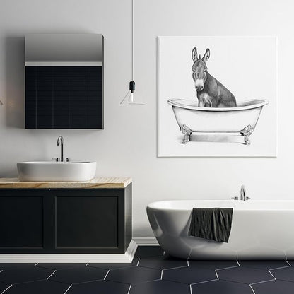 Stupell Industries Donkey in Claw Tub Farm Animal Bathroom Sketch, Canvas, 36 x 36 | Stupell Industries · By Victoria Borges · Ready to hang · Charming bath and laundry decor · Made in USA